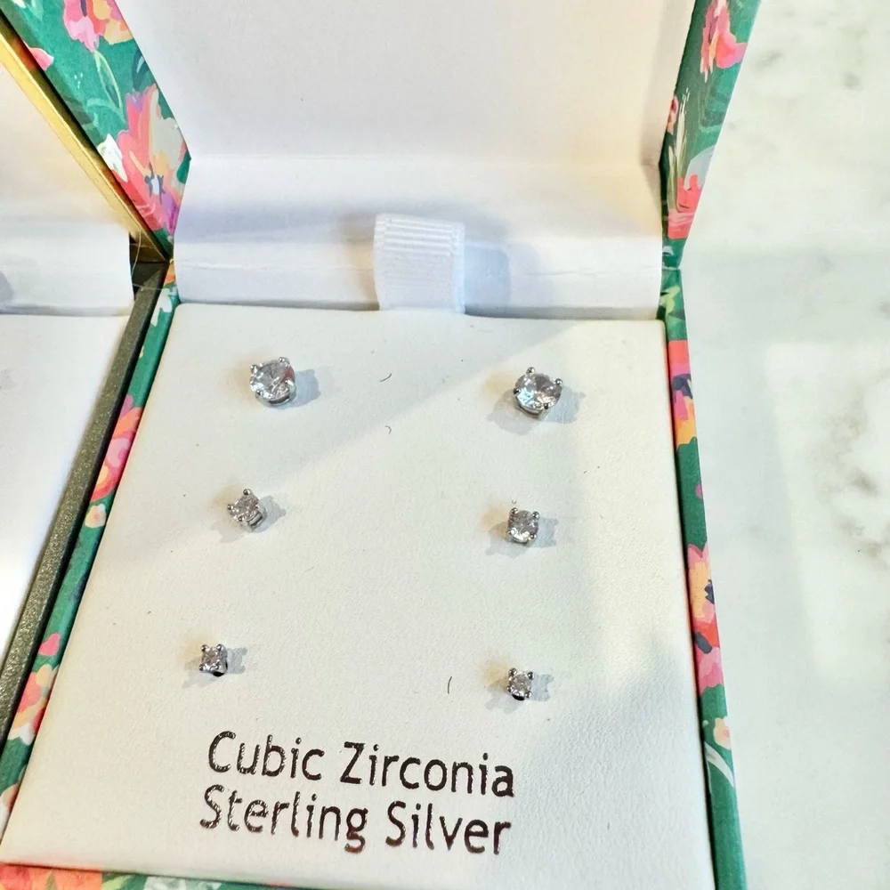 2 Box Sets of Stud Silver Cubic Zirconia Earrings (6 in total) - Picture 4 of 4